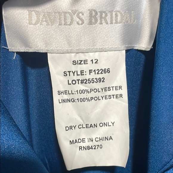 David's Bridal Teal Embroidered V-Neck Sleeveless dress gown - back shown first - Picture 3 of 10